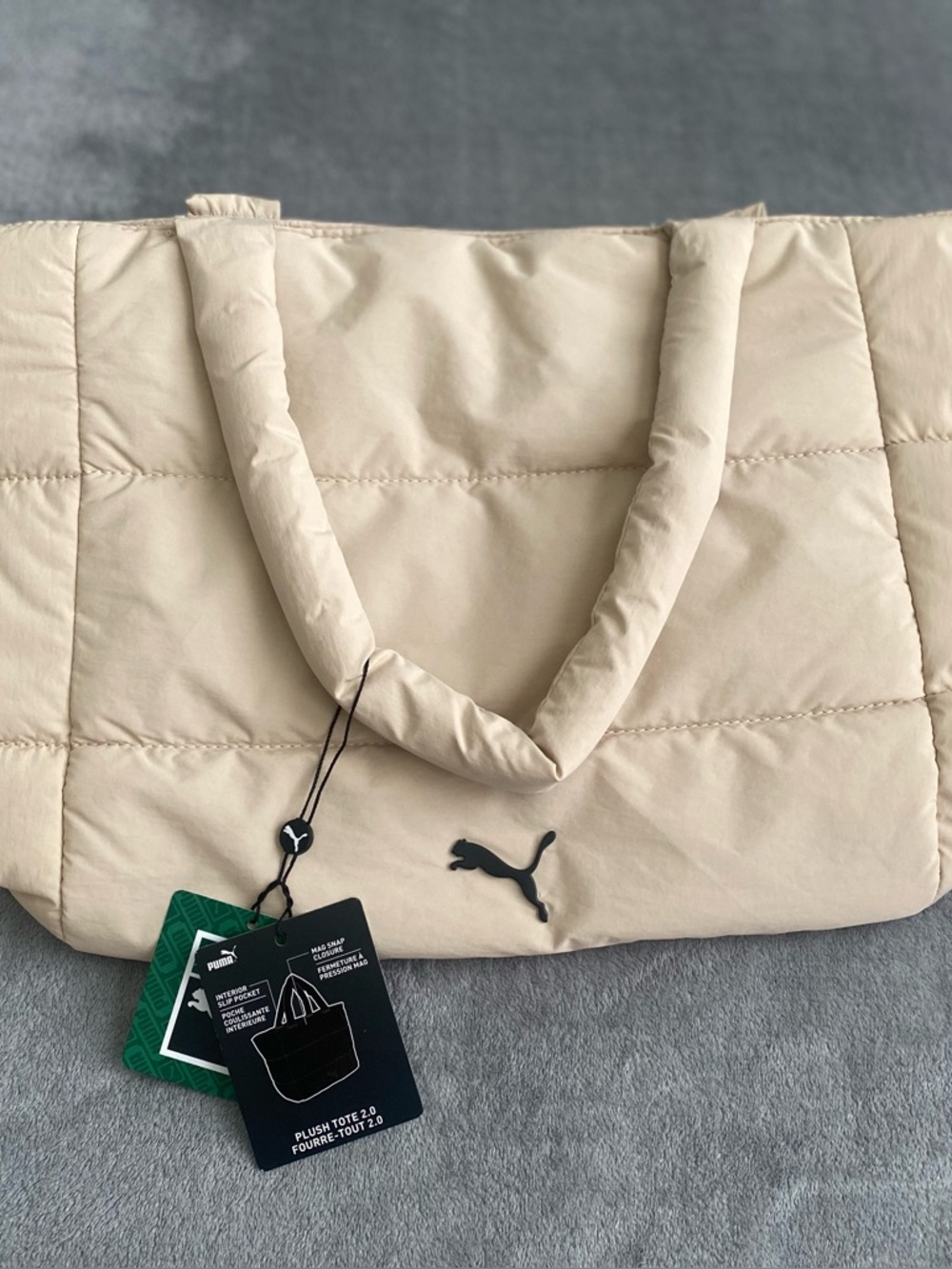 Puma Plush Tote 2.0 Sand Quilted Puffer Tote NWT